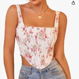 KUTUMAI Women's Summer Floral Corset Crop Top Strap Boned Bustier Zip Back